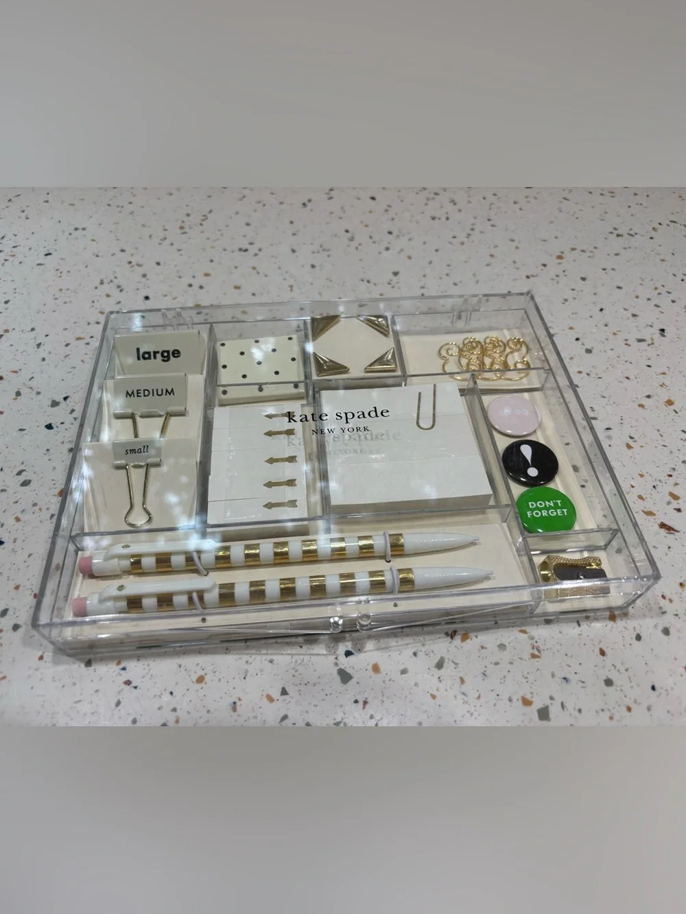 Kate Spade White & Gold Striped Pencil and Office Accessory Set